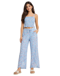RARE EDITIONS - Big Girls Printed Textured Chiffon Pant Set with Smocked Top