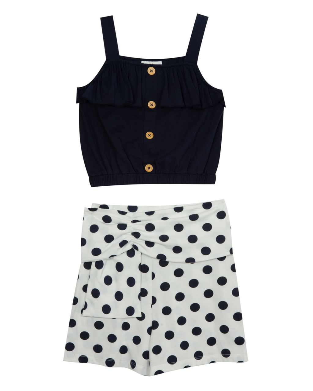 RARE EDITIONS - Big Girls Solid Knit Top and Dot Printed Knit Shorts
