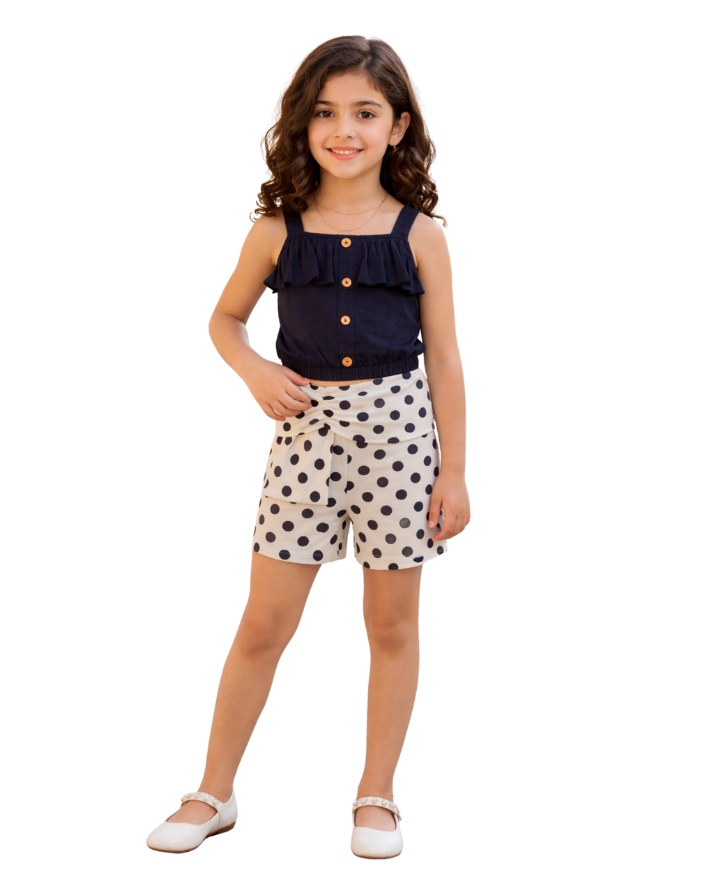 RARE EDITIONS - Big Girls Solid Knit Top and Dot Printed Knit Shorts