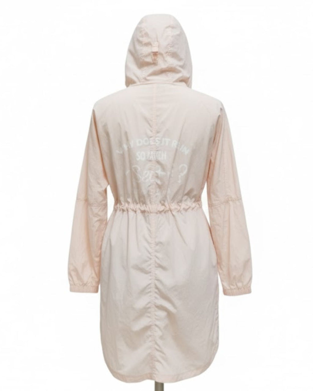 Beige raincoat with a hood on a white background