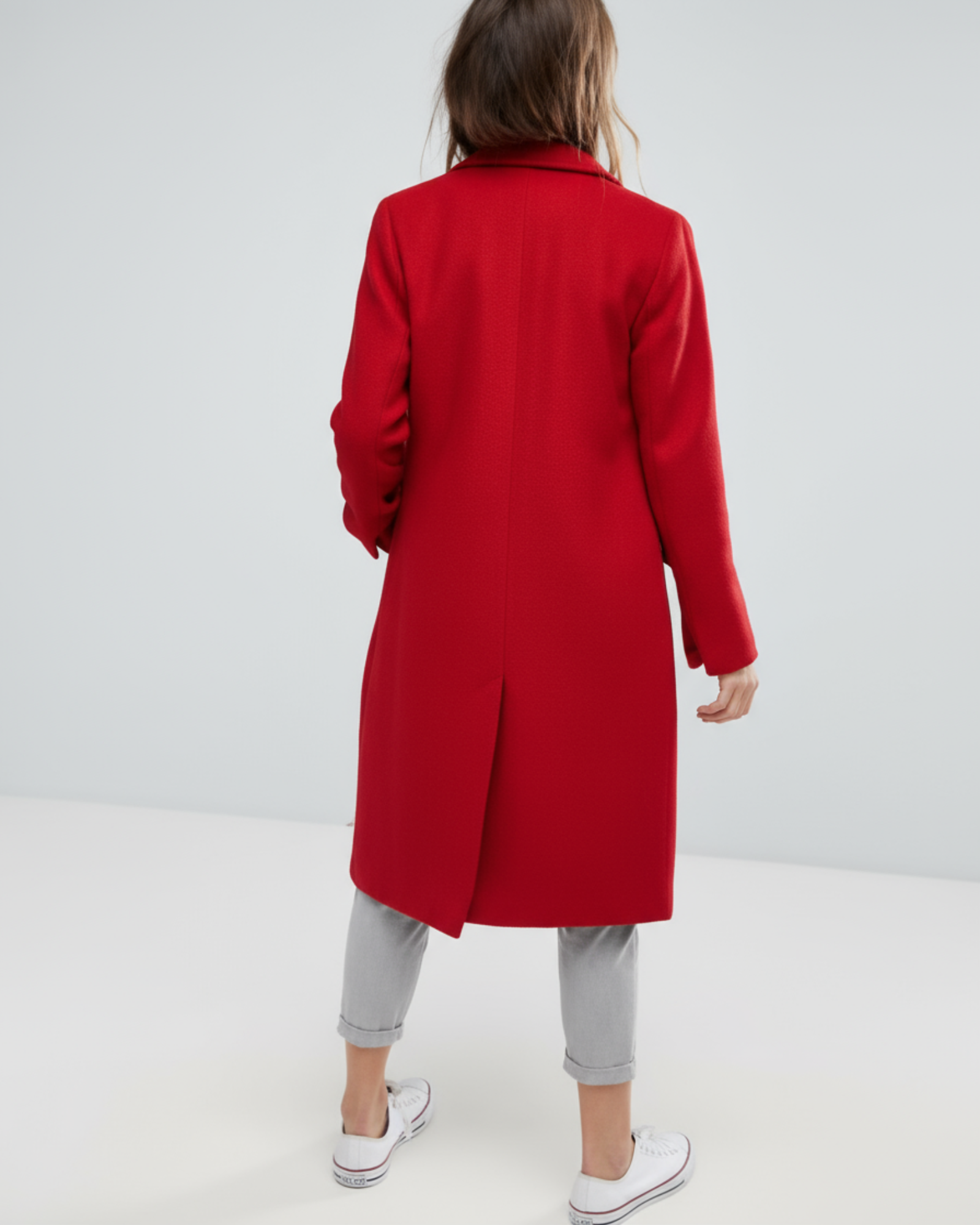 red wool blend coat back picture