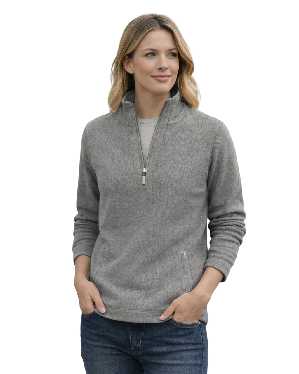 women wearing smoke grey sport sweater