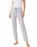 Gray pajama pants worn by a person on a white background