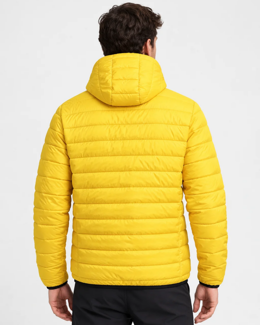 BERSHKA - Men's Lightweight Hooded Puffer Jacket in Vibrant Yellow