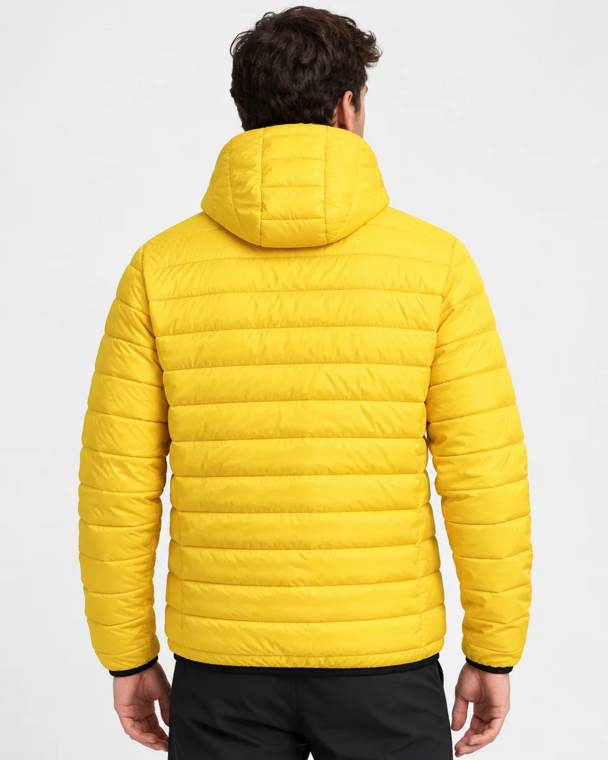 BERSHKA - Men's Lightweight Hooded Puffer Jacket in Vibrant Yellow
