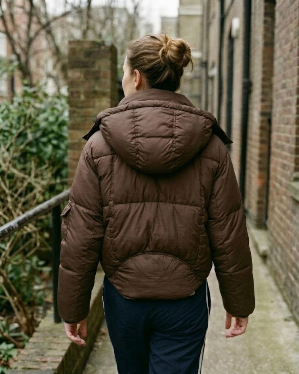Chocolate Brown Cropped Puffer Jacket with Wide Shawl Collar