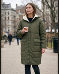 Olive Green Sherpa-Lined Longline Puffer Coat