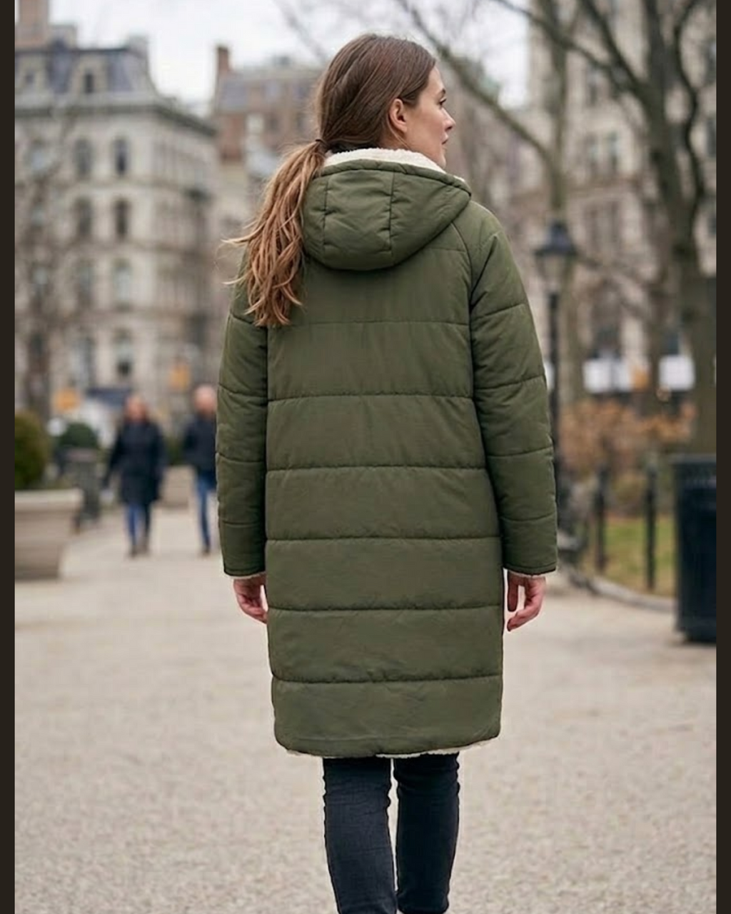Olive Green Sherpa-Lined Longline Puffer Coat