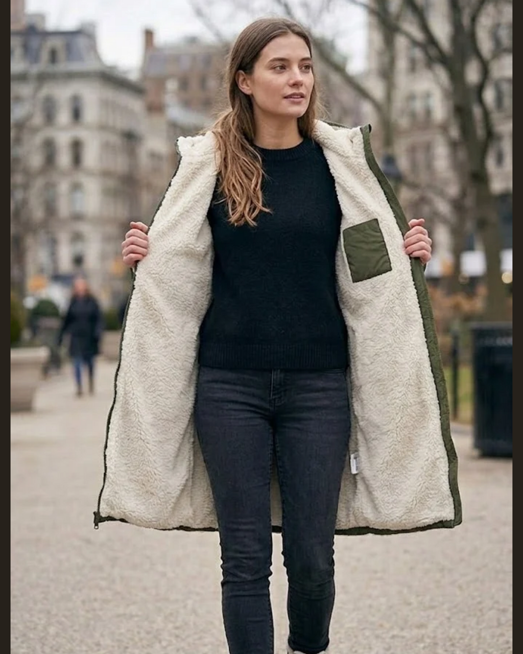 Olive Green Sherpa-Lined Longline Puffer Coat