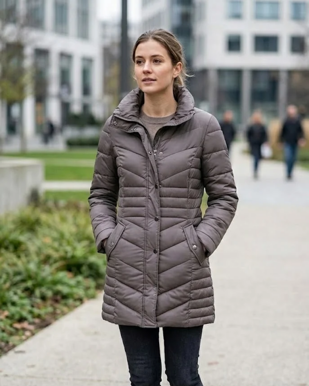 CHARLES Vögele - Diamond & Chevron Baffle Insulated Winter Brown Jacket