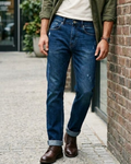 STRADIVARIUS - Men’s Regular Tapered Fit Jeans in Dark Indigo Wash