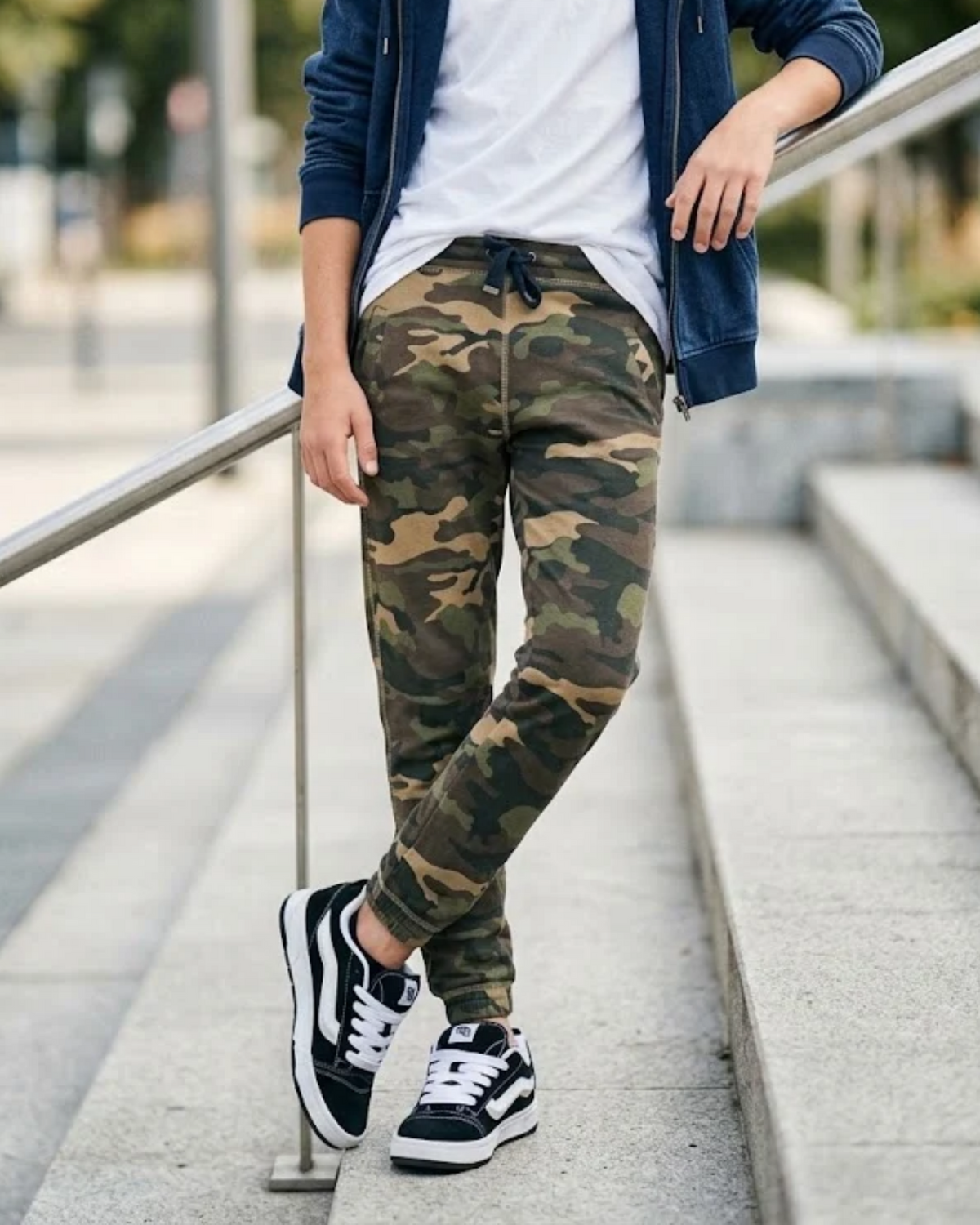 BERSHKA - Boys' Camo Print Streetwear Jogger Pants – Forest Camouflage