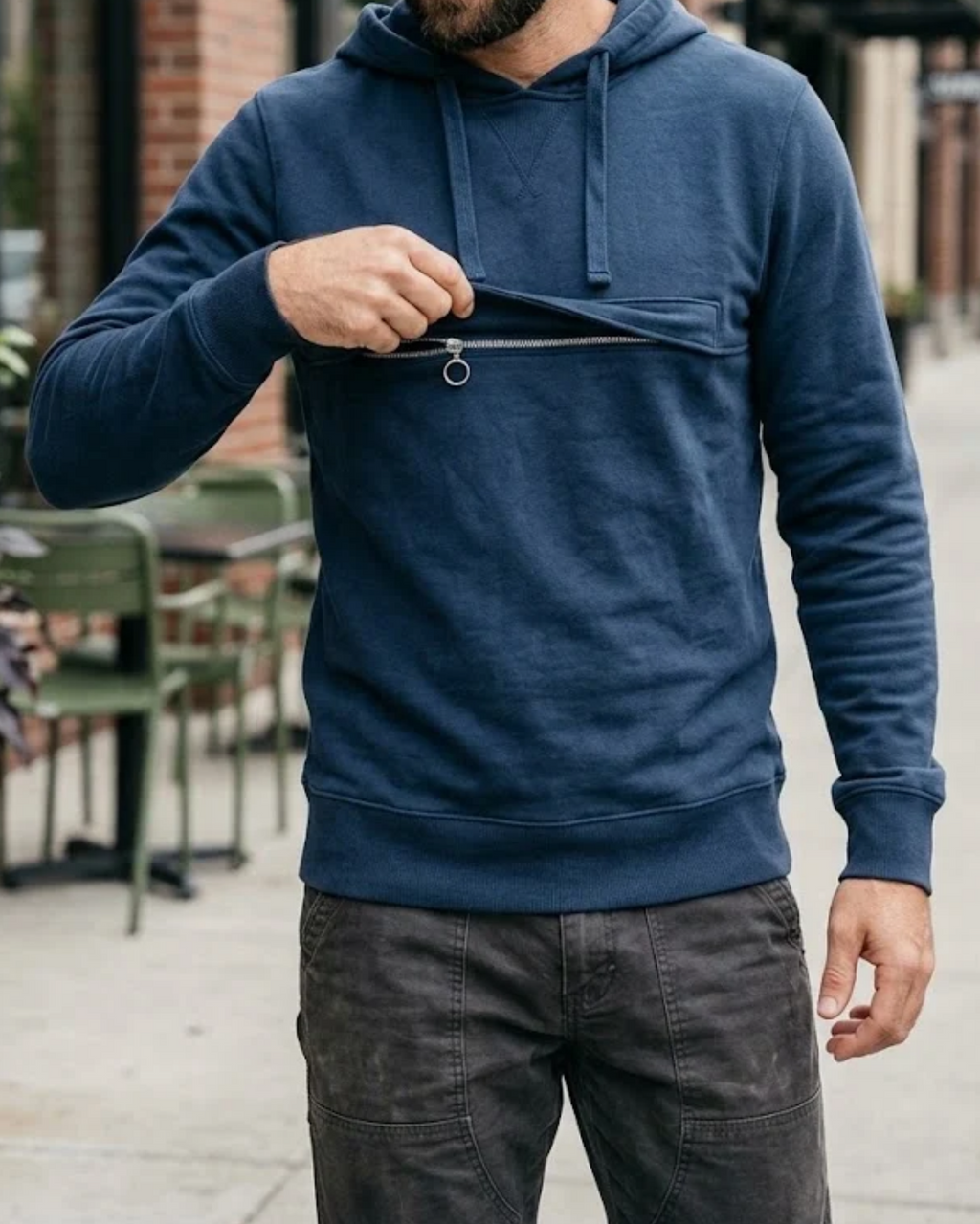 STRADIVARIUS - Men’s Flap Pocket Detail Hooded Sweatshirt – Navy Blue