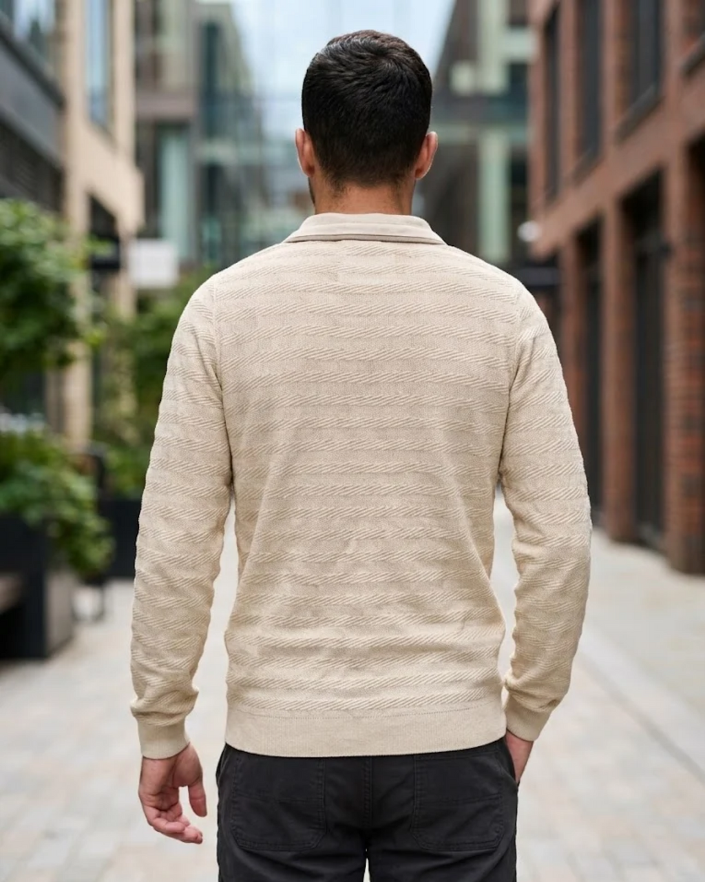MASSIMO DUTTI - Extra Fine Textured Knit Long-Sleeve Polo Sweater
