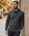 PULL&BEAR - Men's Shawl Collar Wool-Blend Knit Sweater – Charcoal Melange