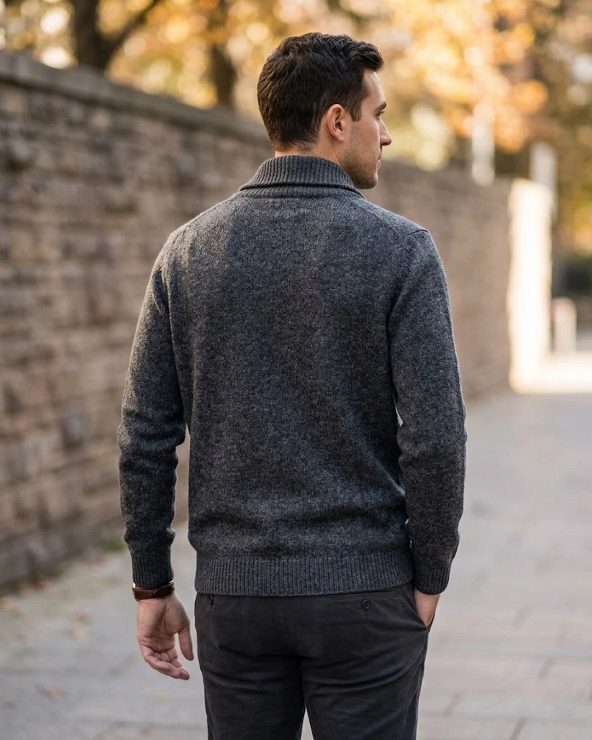 PULL&BEAR - Men's Shawl Collar Wool-Blend Knit Sweater – Charcoal Melange