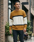 BERSHKA - Men’s Color-Block Striped Knit Sweater