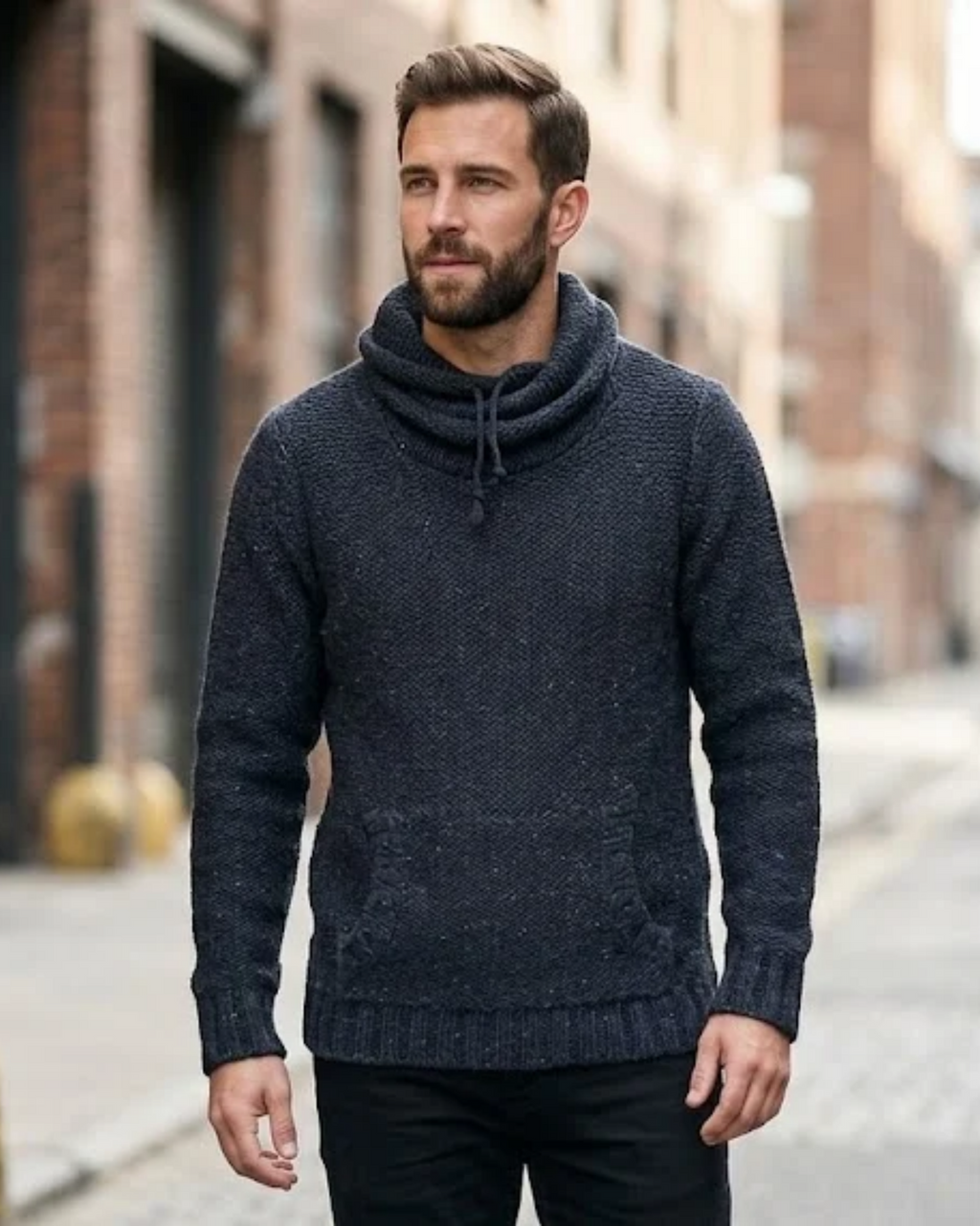 PULL&BEAR - Flecked Knit Cowl-Neck Sweater with Elbow Patches
