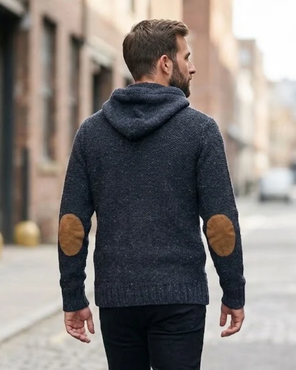 PULL&BEAR - Flecked Knit Cowl-Neck Sweater with Elbow Patches