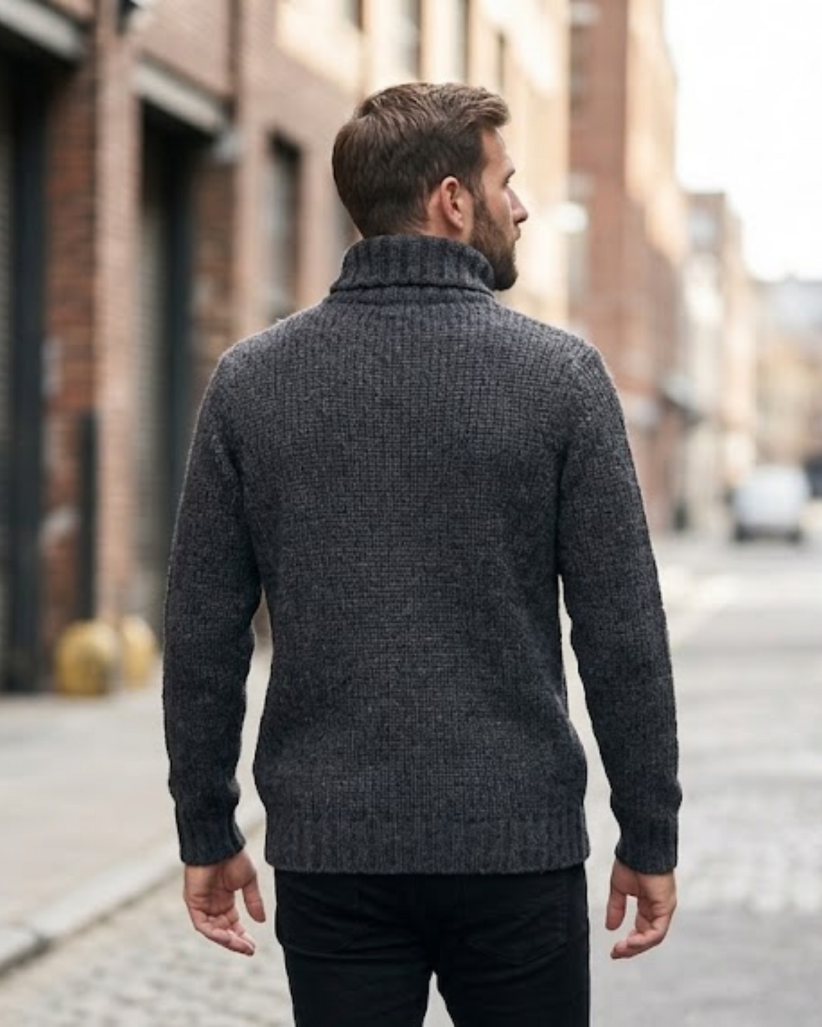 PULL&BEAR - Men's Charcoal Ribbed Chunky Knit Turtleneck Sweater