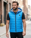 BERSHKA - Men's Electric Blue Hooded Lightweight Puffer Vest Jacket