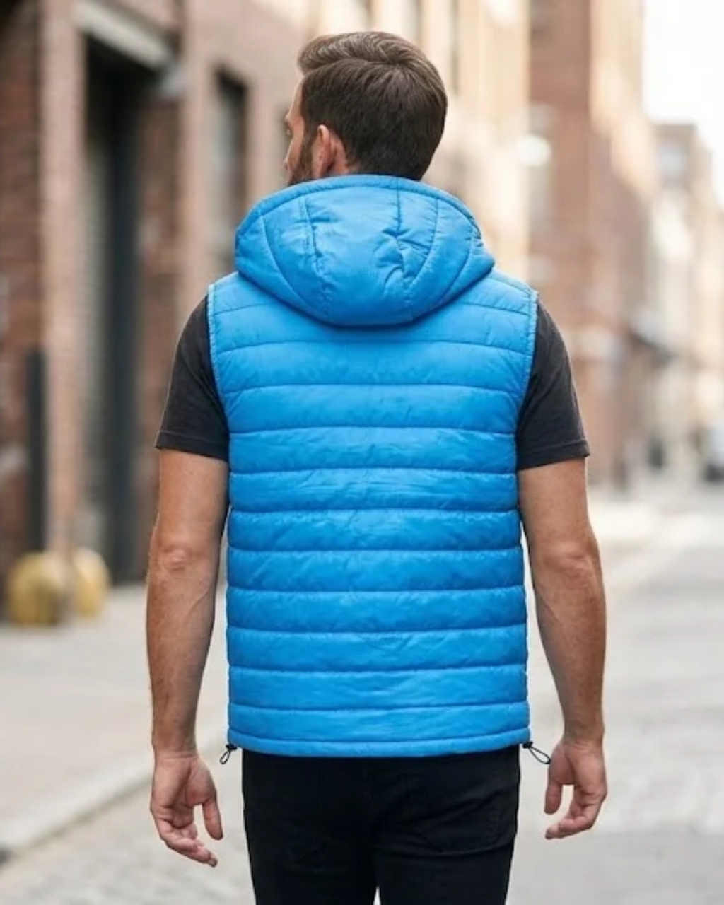 BERSHKA - Men's Electric Blue Hooded Lightweight Puffer Vest Jacket