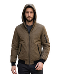 PULL&BEAR - Zipper-Detail Hooded Bomber Jacket in Olive-Brown