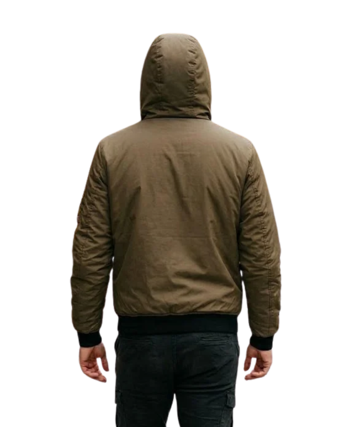 PULL&BEAR - Zipper-Detail Hooded Bomber Jacket in Olive-Brown