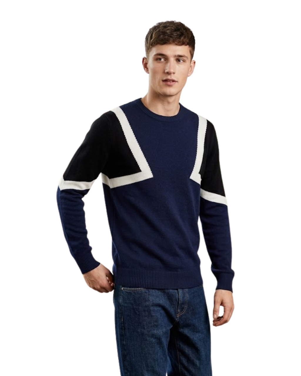 ZARA - Men's Soft Geometric Color-Block Crew Neck Sweater