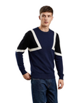 ZARA - Men's Soft Geometric Color-Block Crew Neck Sweater