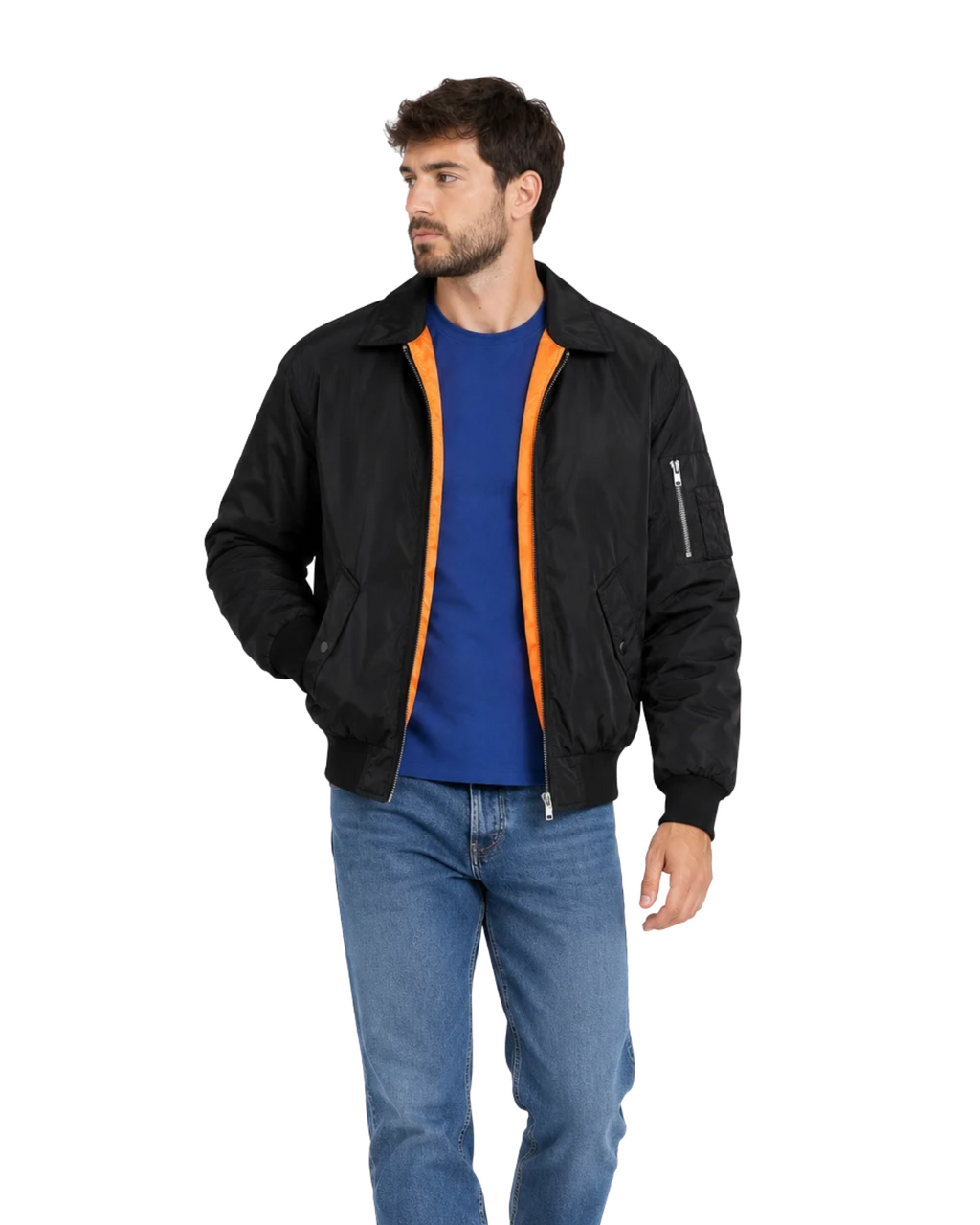 STRADIVARIUS - Men’s Classic Flight Bomber Jacket in Black