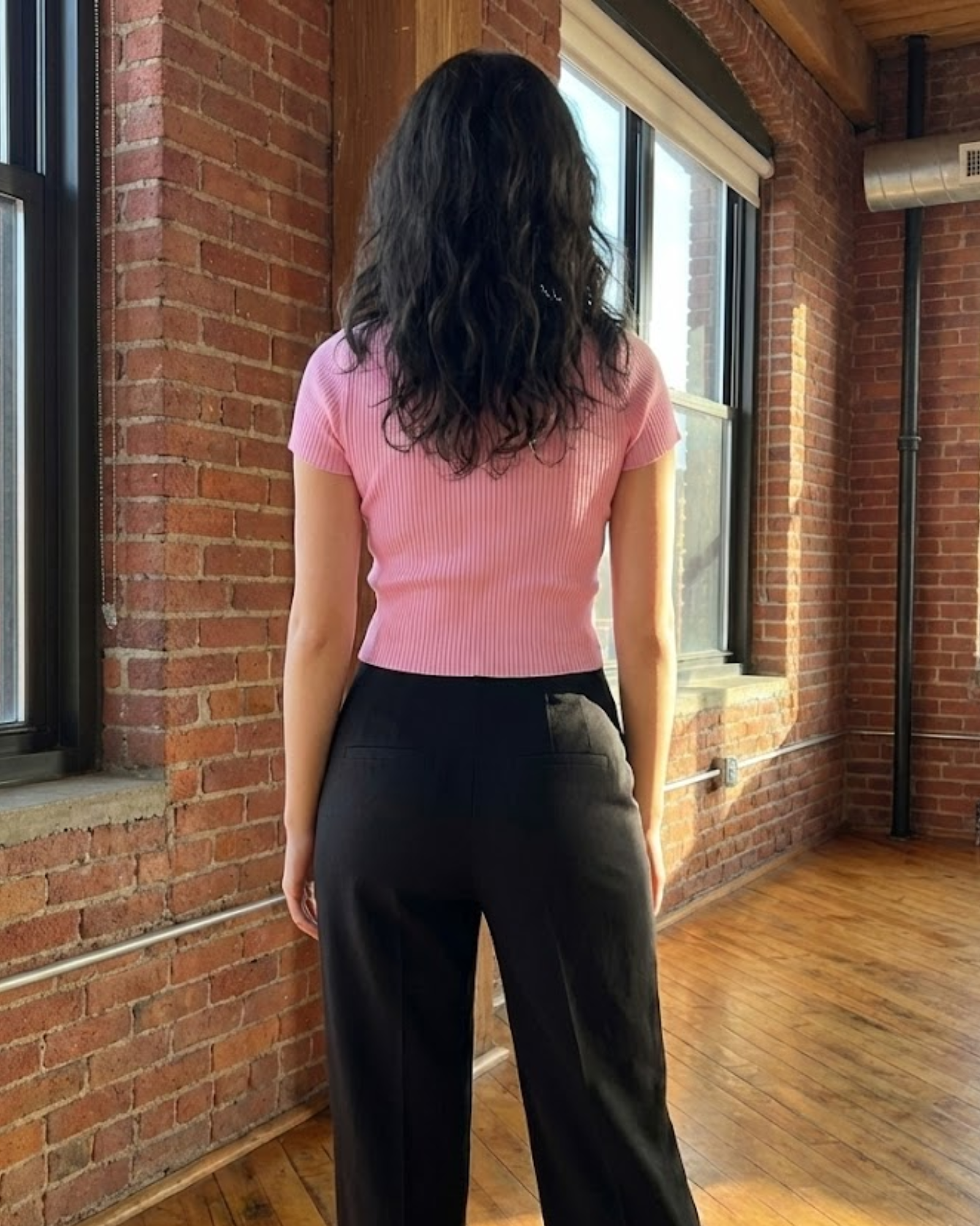 BSKGIRL - Ribbed Cutout Knit Top in Baby Pink