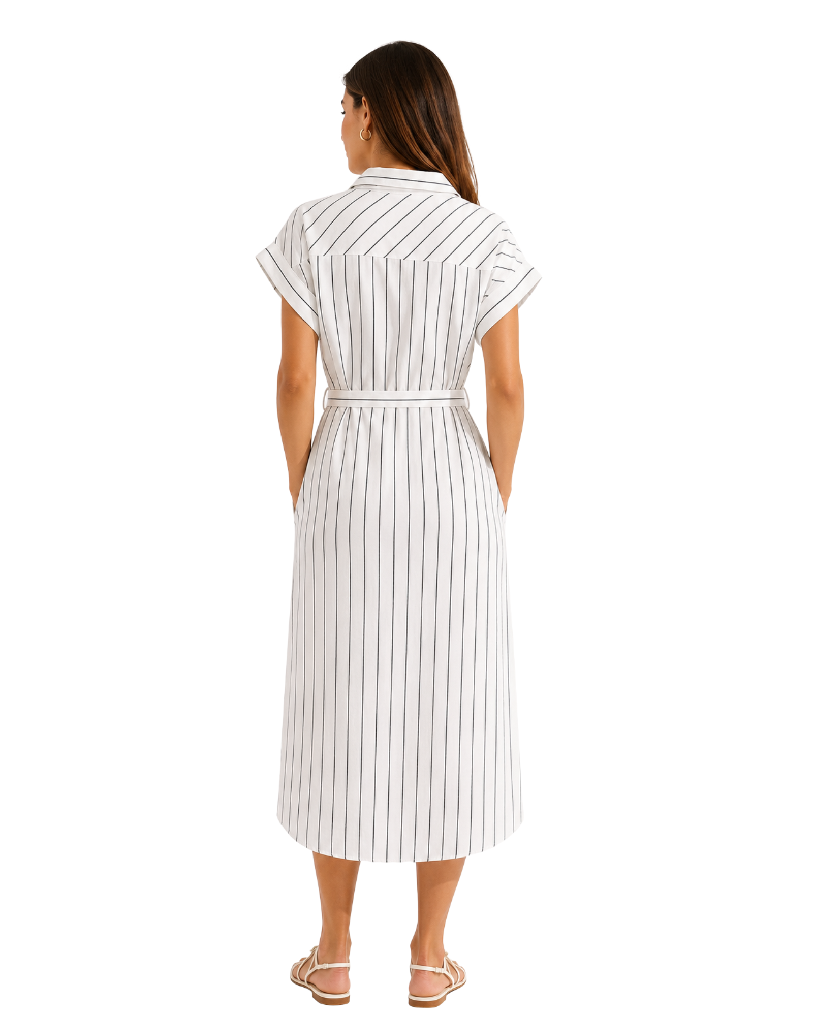 CAROLL PARIS - Linen-Viscose Striped Midi Dress with Self-Tie Belt