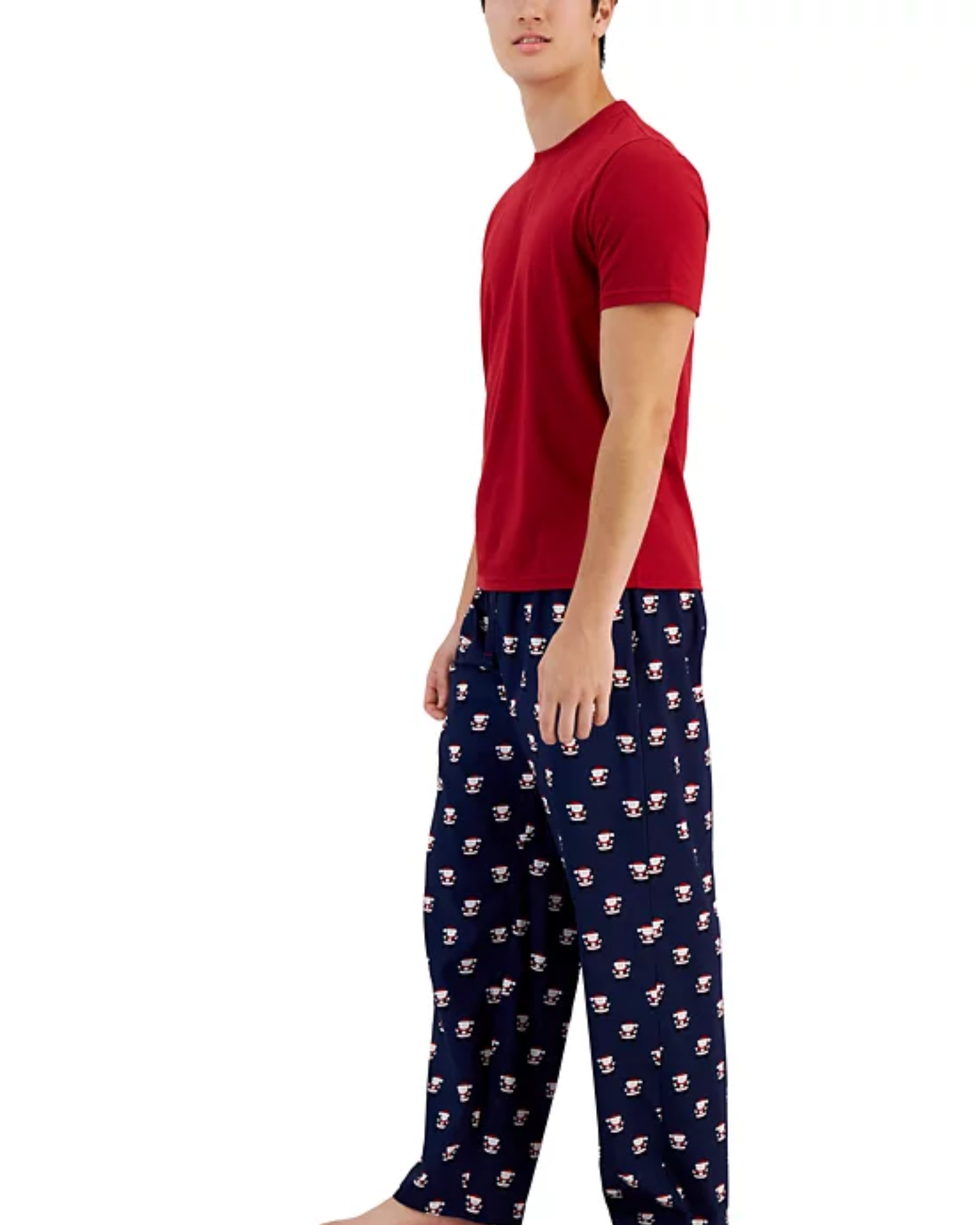 CLUB ROOM - Men Solid Top & Santa Bottom Pajama Set
