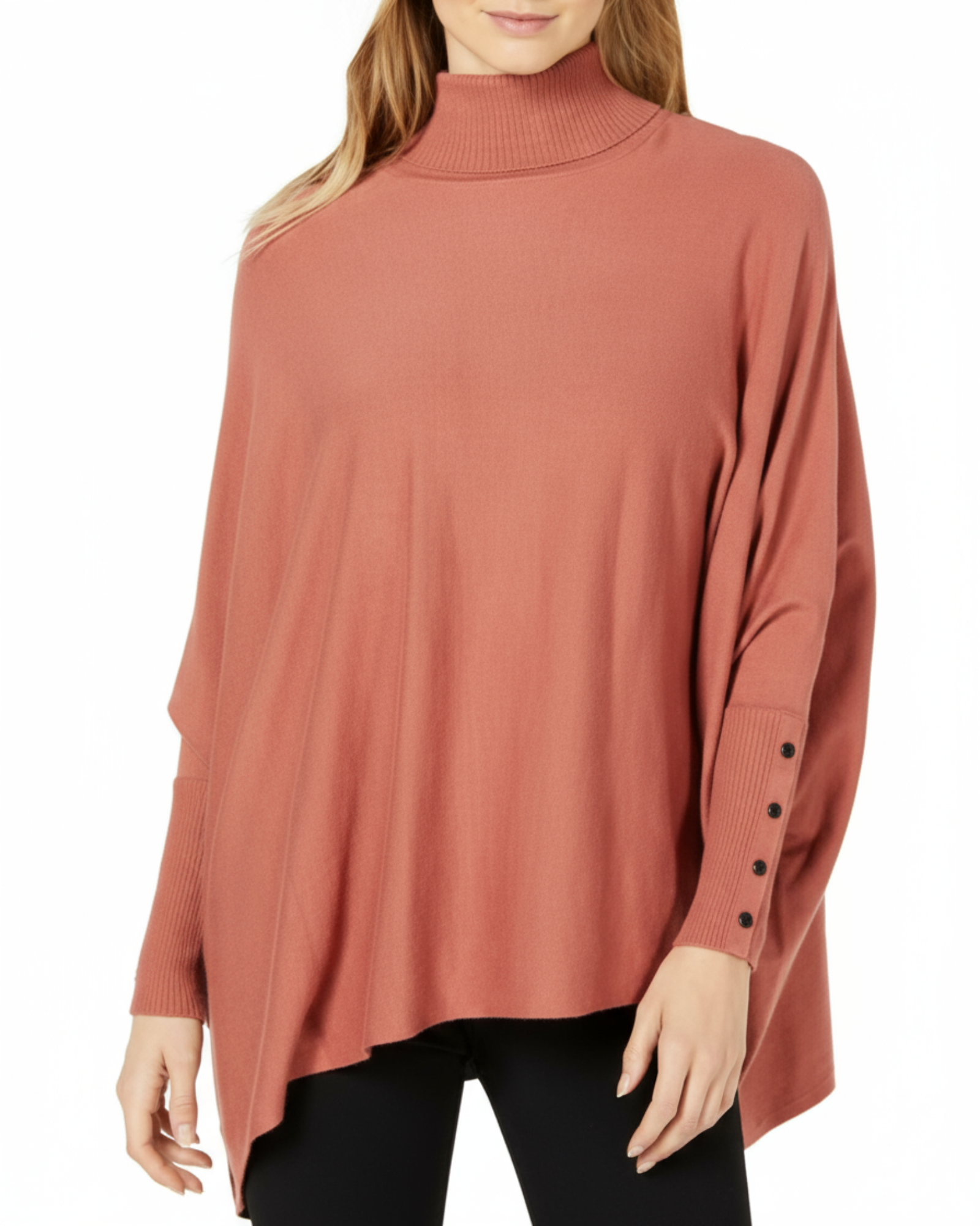 ALFANI - Women's Turtleneck Pink Poncho Sweater