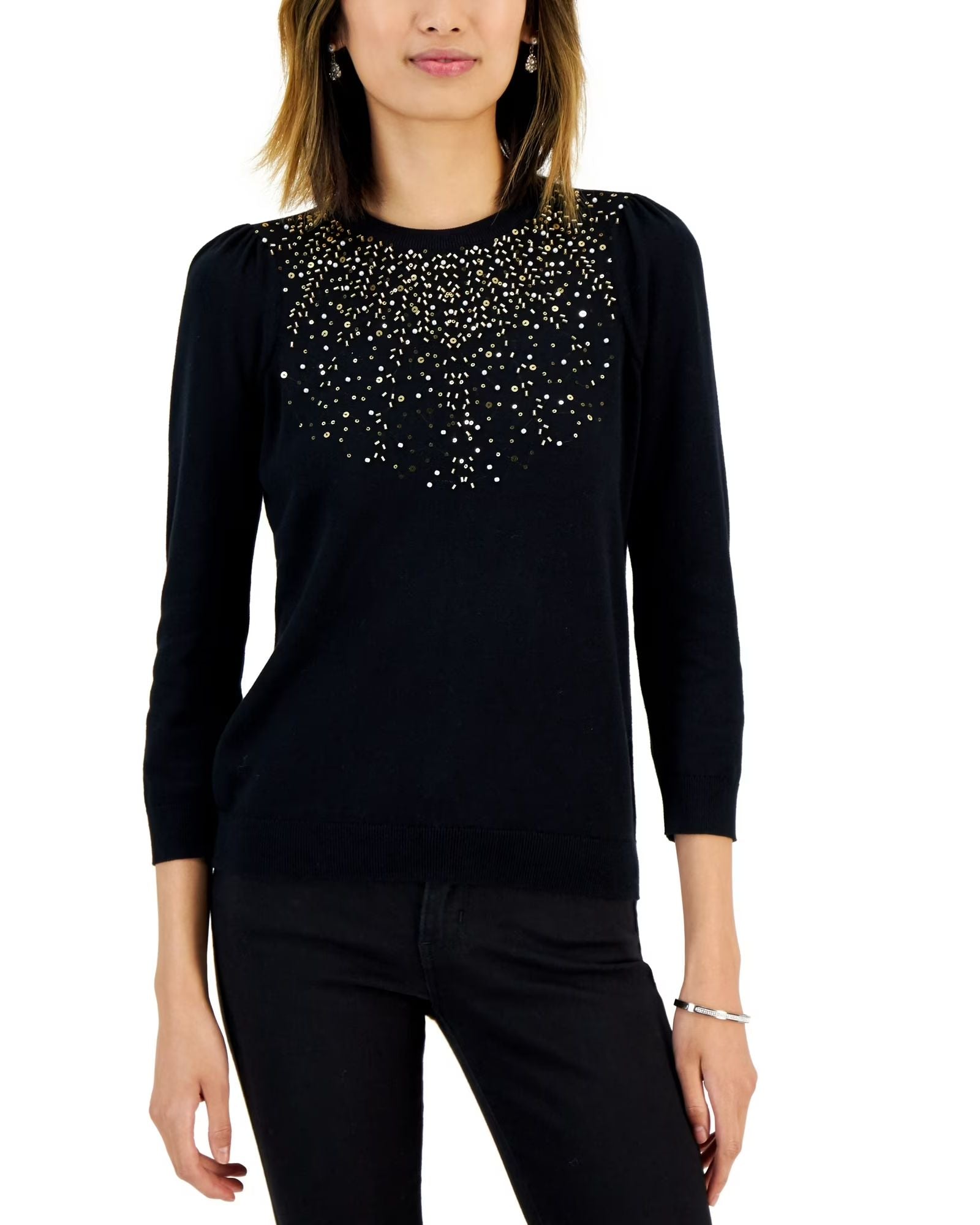 CHARTER CLUB - Women's Embellished Sweater Deep Black