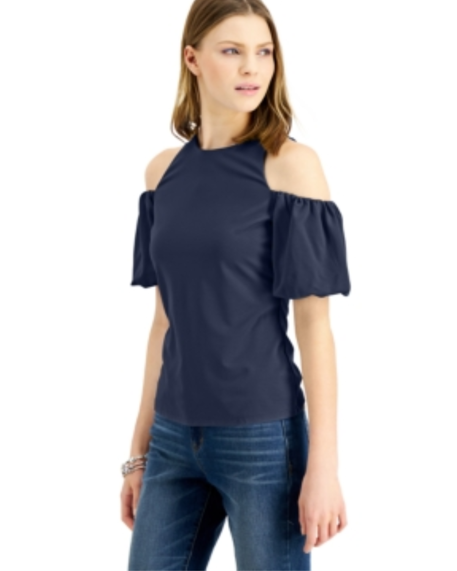 INC International - Cold-Shoulder Balloon-Sleeve Top