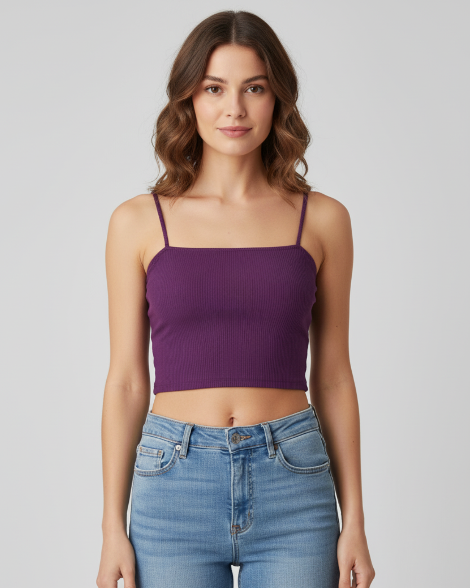 STRADIVARIUS - Purple Ribbed Basic Top