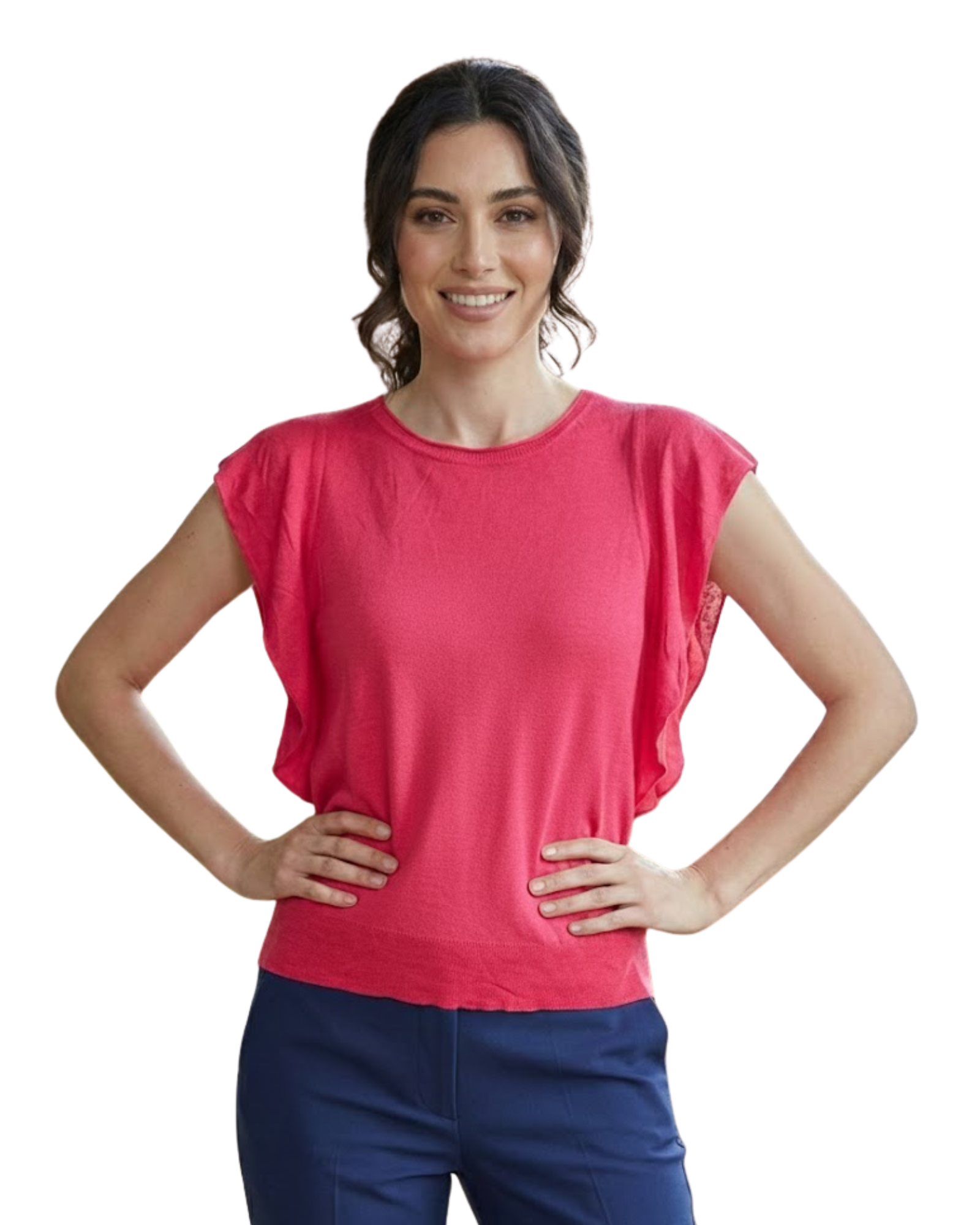 ZARA - Knitwear Hot Pink Ruffle Sleeve Top