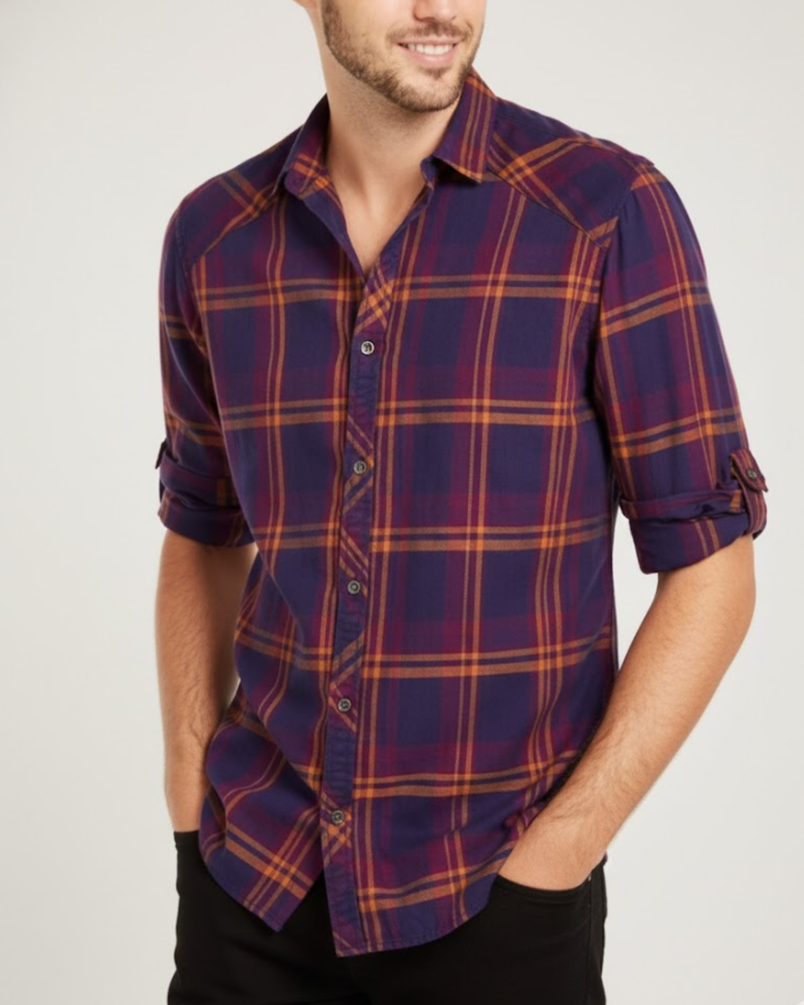 INC - Mens Plaid Spread Collar Button-Down Shirt