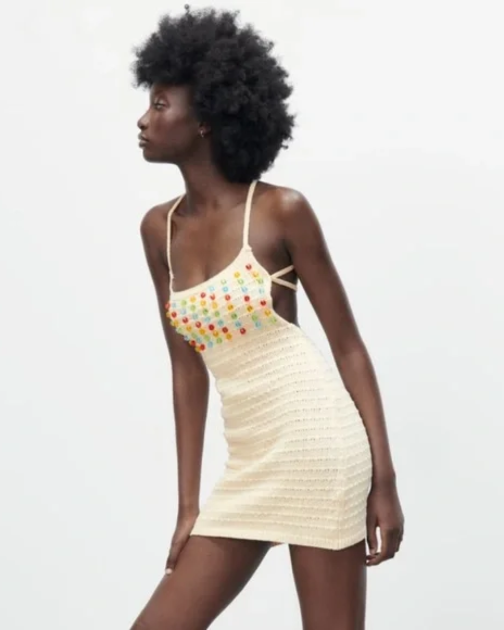 ZARA - Cream Beaded Knit Mini Dress