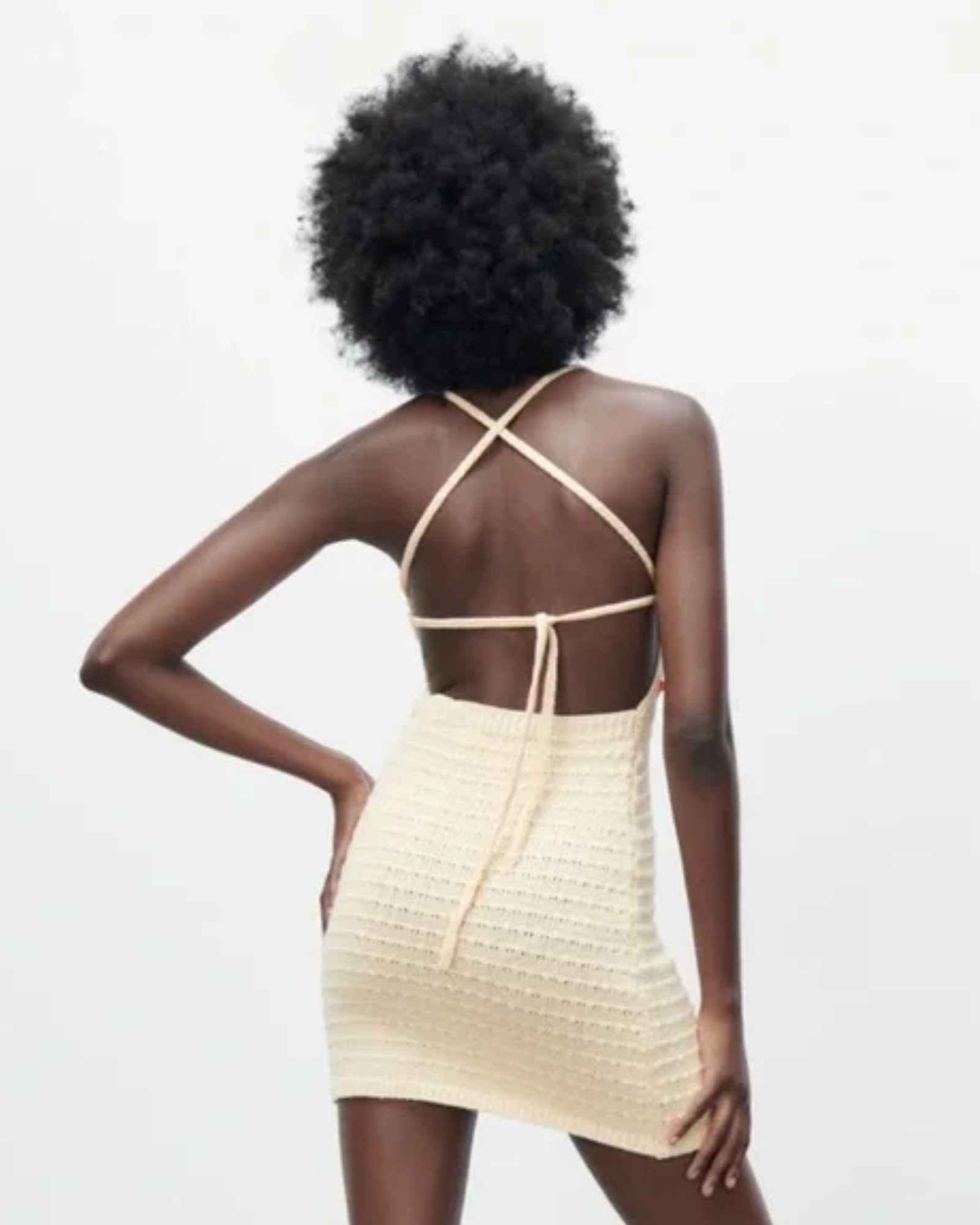 ZARA - Cream Beaded Knit Mini Dress