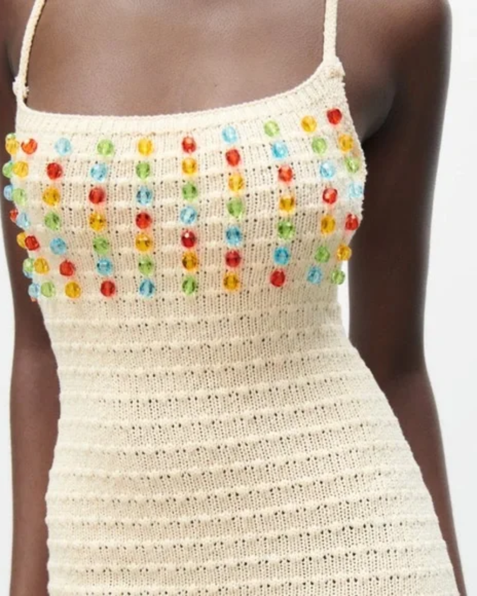 ZARA - Cream Beaded Knit Mini Dress