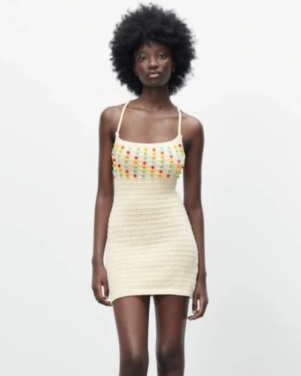 ZARA - Cream Beaded Knit Mini Dress