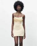 ZARA - Cream Beaded Knit Mini Dress