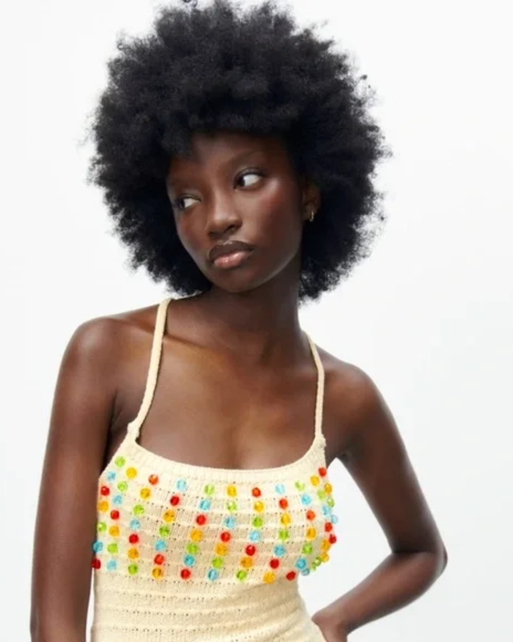 ZARA - Cream Beaded Knit Mini Dress