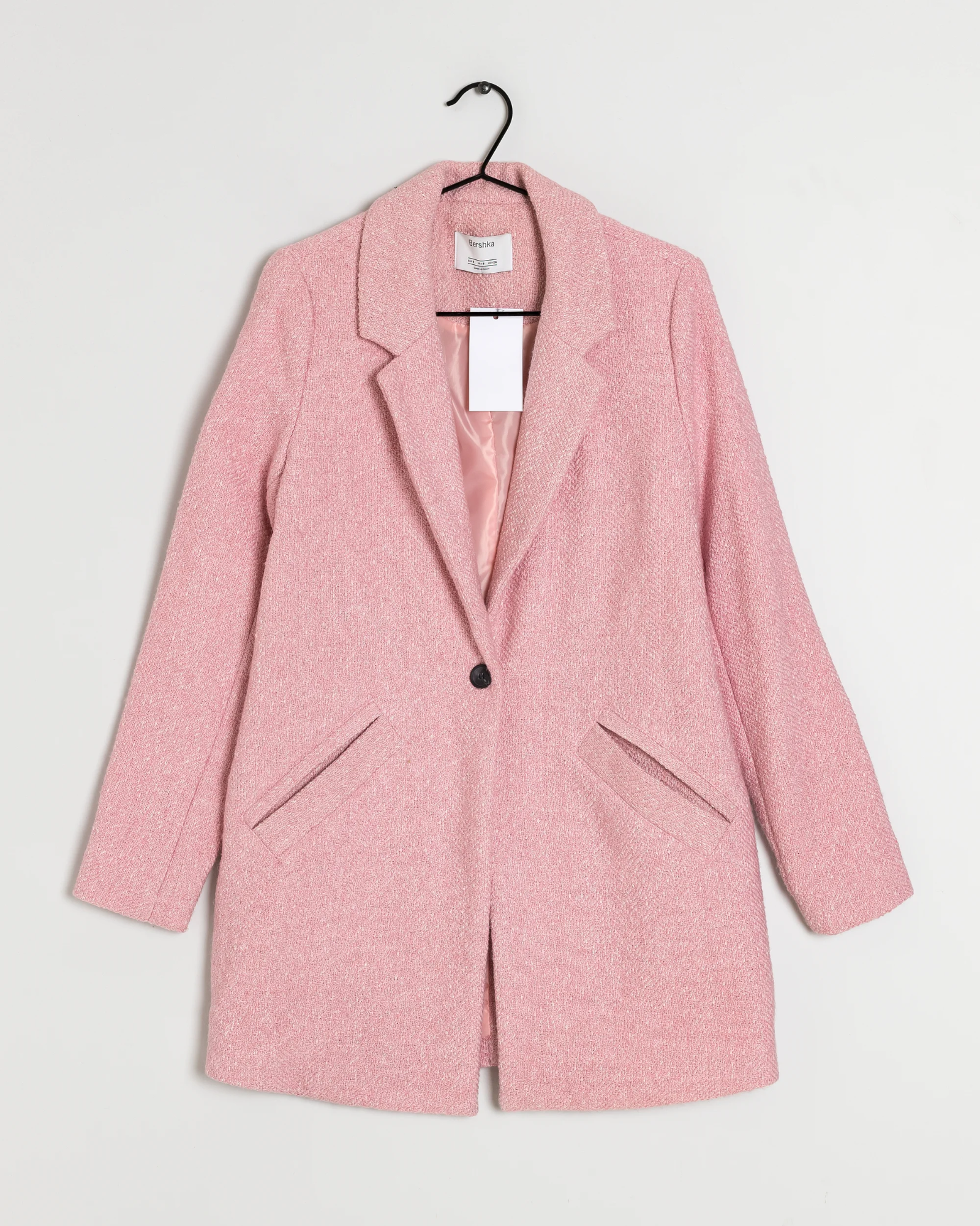 BERSHKA - Wool-Blend Pastel Pink Topcoat