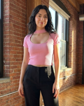 BSKGIRL - Ribbed Cutout Knit Top in Baby Pink