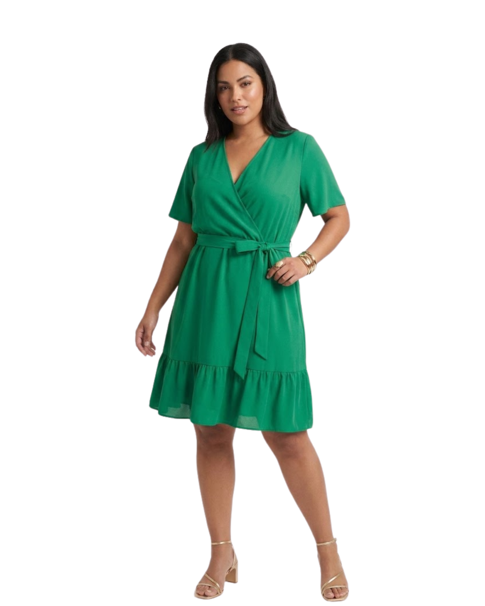 CAROLL PARIS - Tropical Green V-Neck Viscose Wrap Dress