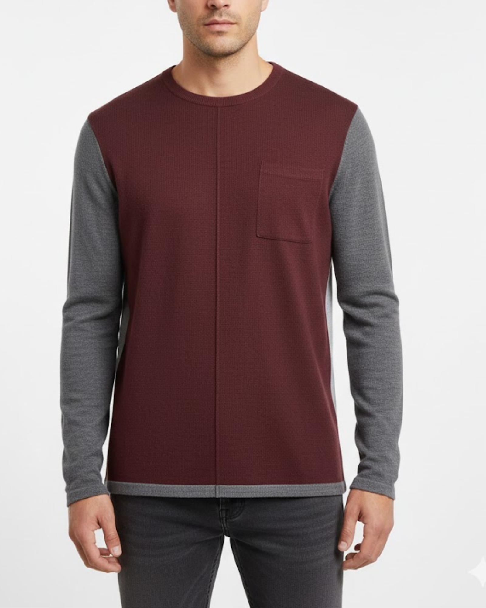 DKNY - Men's Deep Oxblood Red & Gray Colorblock Lightweight Sweater